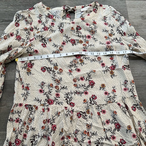 LOFT Cream Floral Long Sleeve Peplum Blouse - Picture 5 of 7
